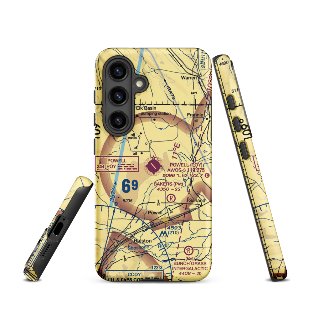 Powell Municipal Airport (POY) VFR Sectional Samsung Phone Case Samsung Galaxy S24 model shown