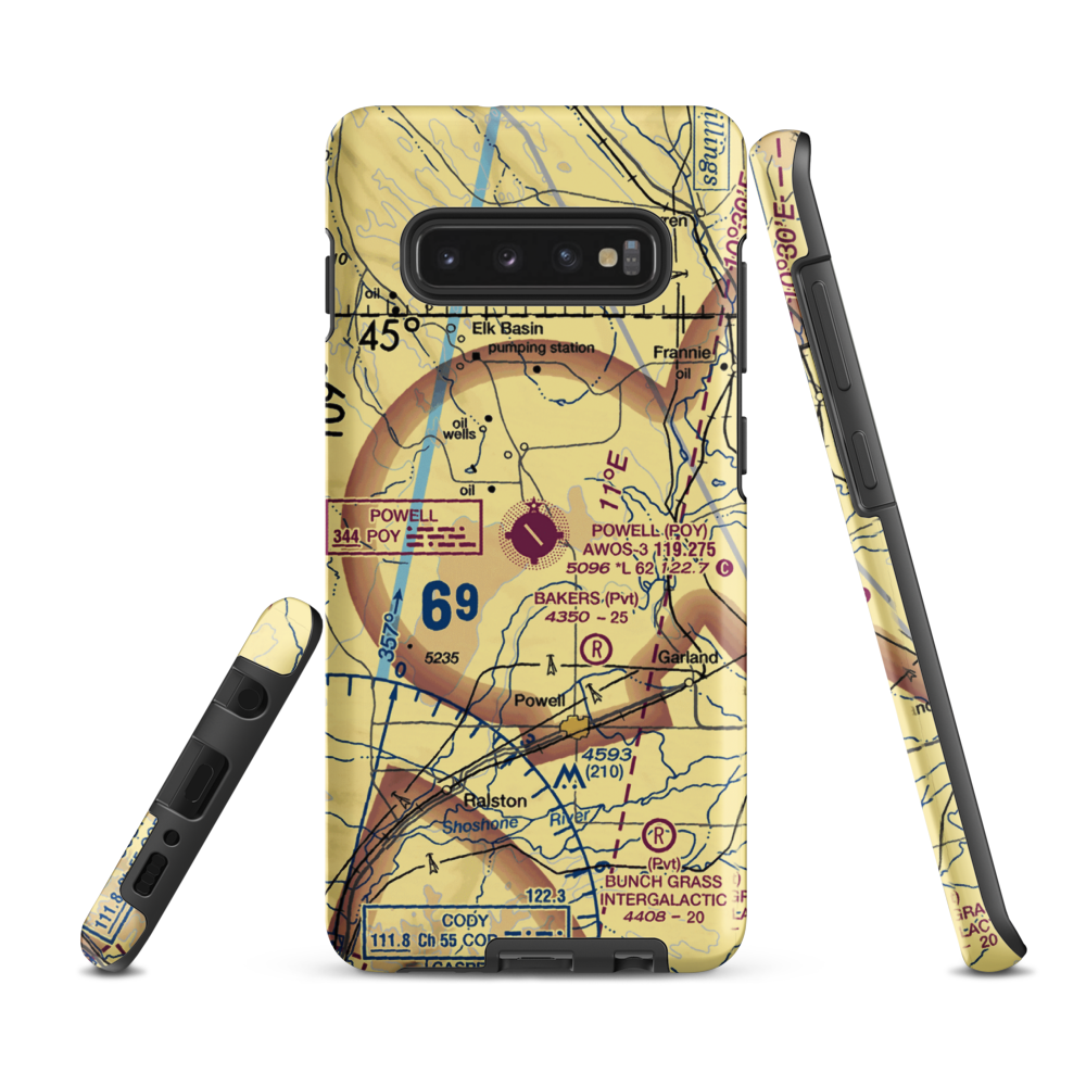 Powell Municipal Airport (POY) VFR Sectional Samsung Phone Case Samsung Galaxy S10 Plus model shown