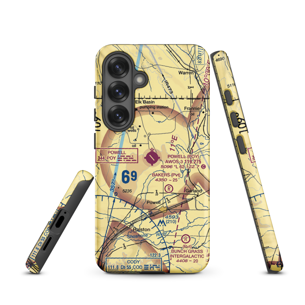 Powell Municipal Airport (POY) VFR Sectional Samsung Phone Case Samsung Galaxy S25 model shown