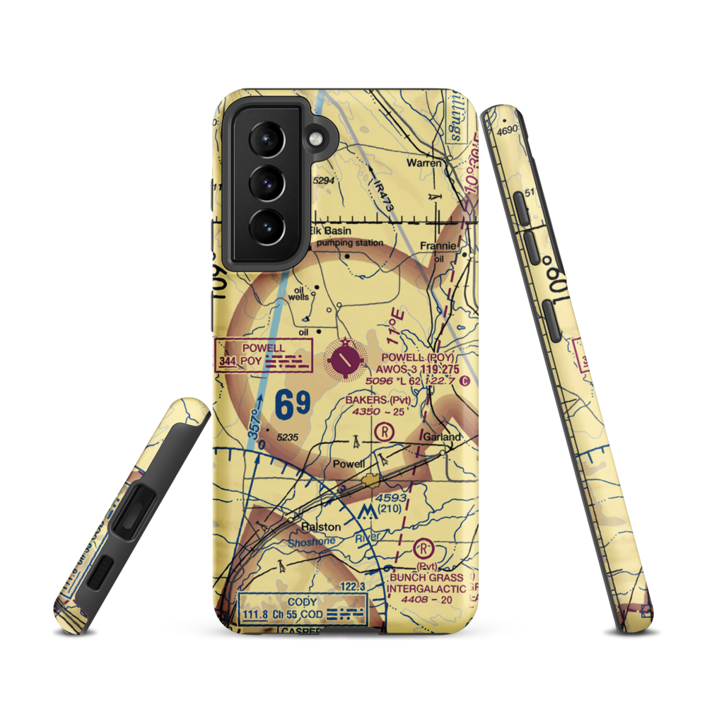 Powell Municipal Airport (POY) VFR Sectional Samsung Phone Case Samsung Galaxy S21 model shown