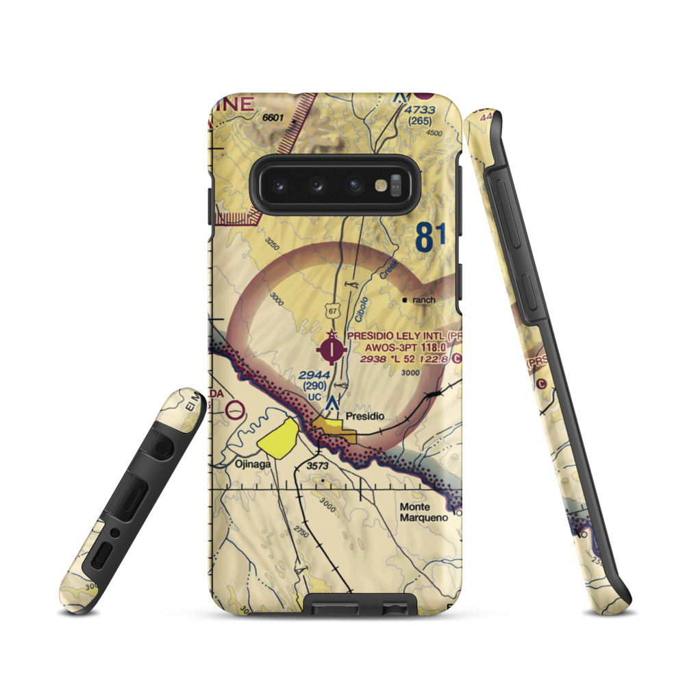 Presidio Lely International Airport (PRS) VFR Sectional Samsung Phone Case Samsung Galaxy S10 model shown
