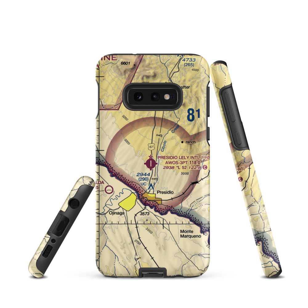 Presidio Lely International Airport (PRS) VFR Sectional Samsung Phone Case Samsung Galaxy S10e model shown