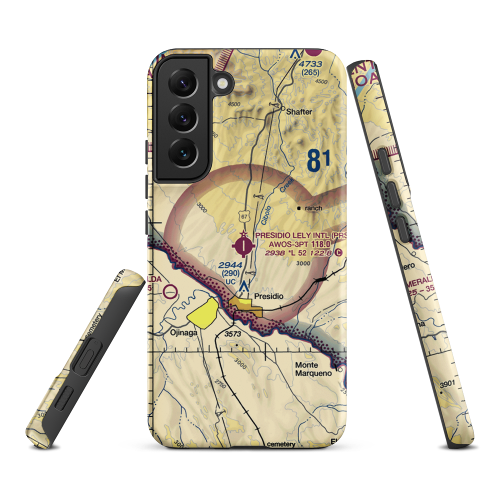 Presidio Lely International Airport (PRS) VFR Sectional Samsung Phone Case Samsung Galaxy S22 Plus model shown
