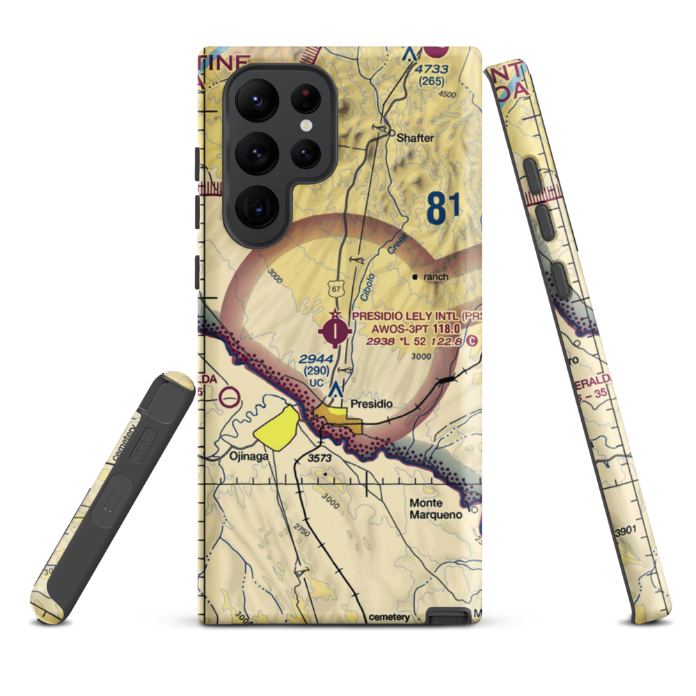 Presidio Lely International Airport (PRS) VFR Sectional Samsung Phone Case Samsung Galaxy S22 Ultra model shown