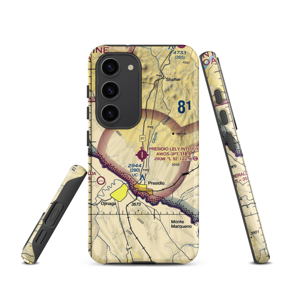 Presidio Lely International Airport (PRS) VFR Sectional Samsung Phone Case Samsung Galaxy S23 model shown