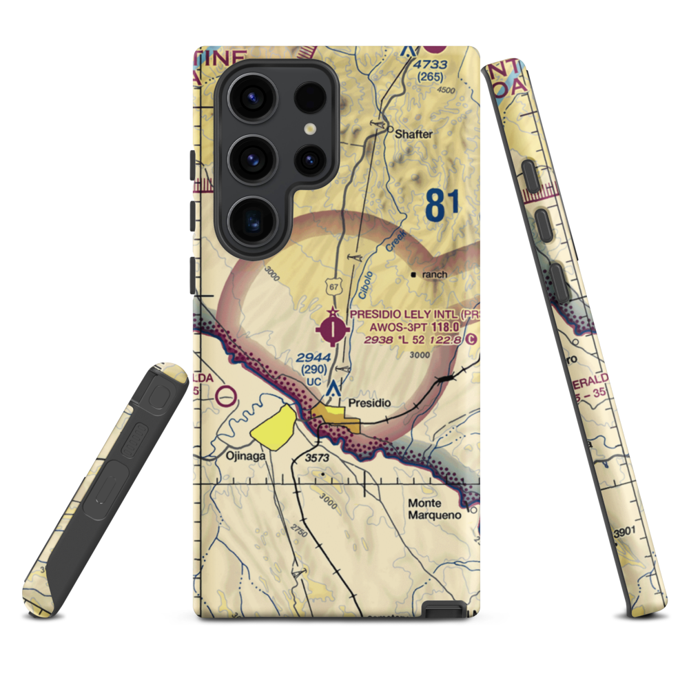 Presidio Lely International Airport (PRS) VFR Sectional Samsung Phone Case Samsung Galaxy S23 Ultra model shown