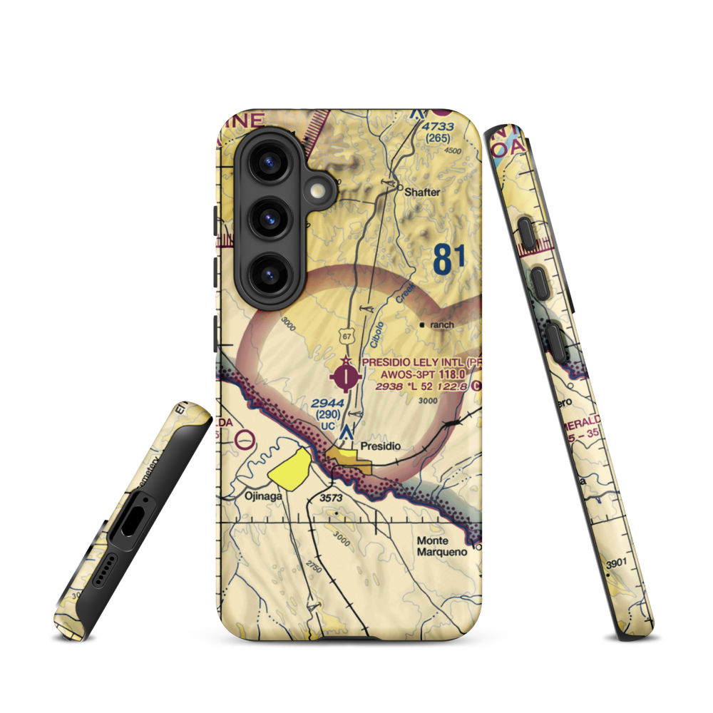 Presidio Lely International Airport (PRS) VFR Sectional Samsung Phone Case Samsung Galaxy S24 model shown