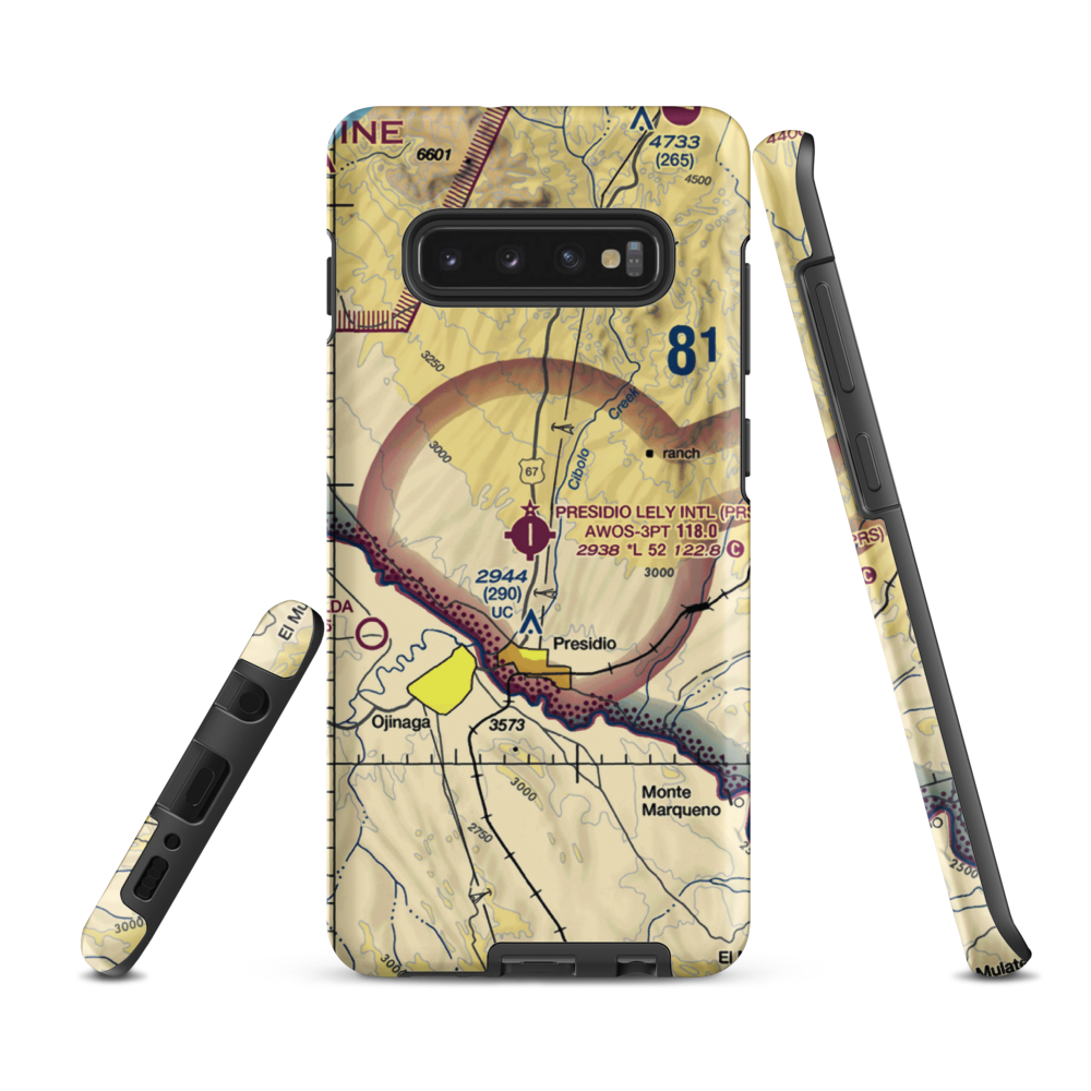 Presidio Lely International Airport (PRS) VFR Sectional Samsung Phone Case Samsung Galaxy S10 Plus model shown