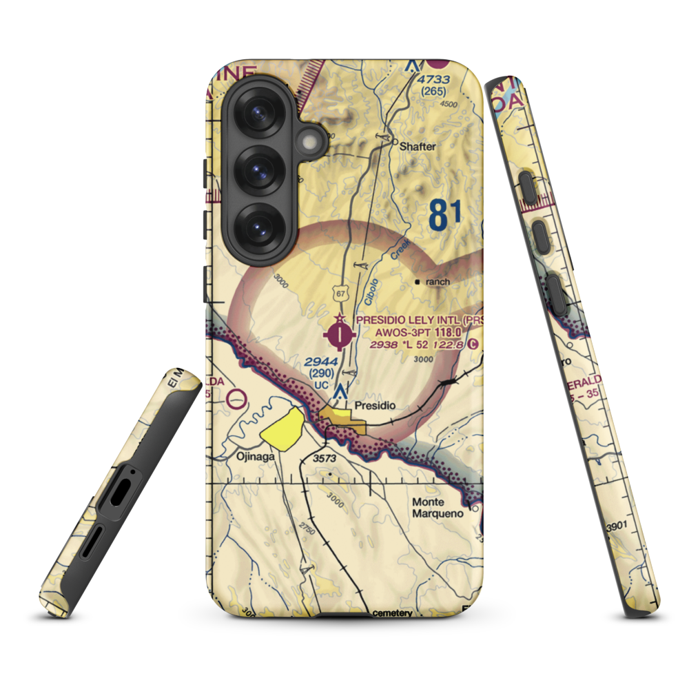 Presidio Lely International Airport (PRS) VFR Sectional Samsung Phone Case Samsung Galaxy S25 Plus model shown
