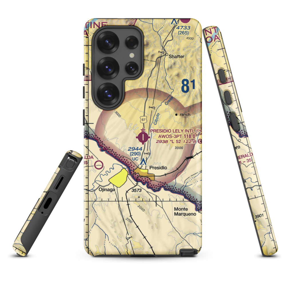 Presidio Lely International Airport (PRS) VFR Sectional Samsung Phone Case Samsung Galaxy S25 Ultra model shown