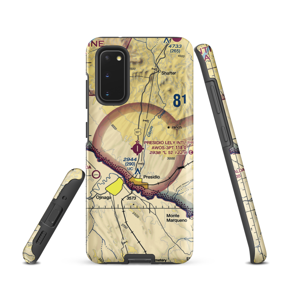 Presidio Lely International Airport (PRS) VFR Sectional Samsung Phone Case Samsung Galaxy S20 model shown
