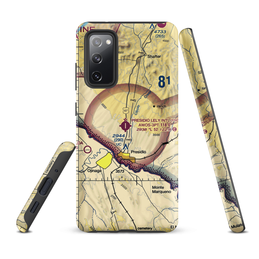 Presidio Lely International Airport (PRS) VFR Sectional Samsung Phone Case Samsung Galaxy S20 FE model shown