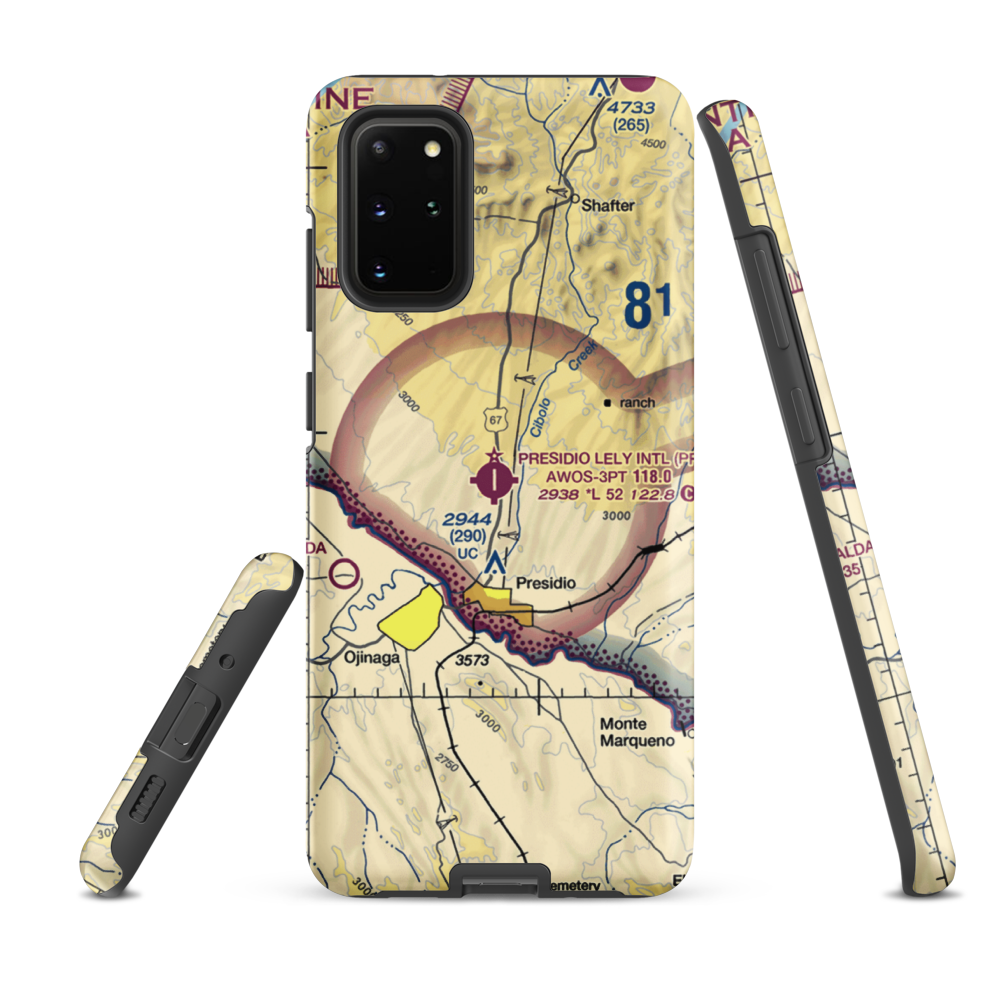 Presidio Lely International Airport (PRS) VFR Sectional Samsung Phone Case Samsung Galaxy S20 Plus model shown