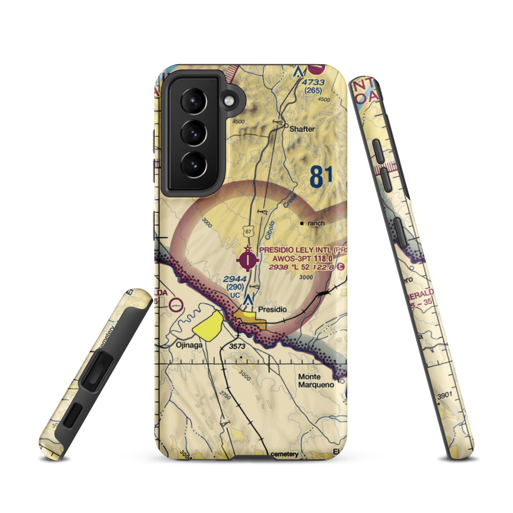 Presidio Lely International Airport (PRS) VFR Sectional Samsung Phone Case Samsung Galaxy S21 model shown