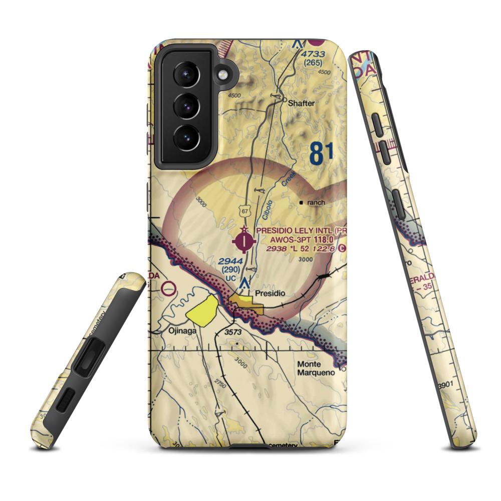 Presidio Lely International Airport (PRS) VFR Sectional Samsung Phone Case Samsung Galaxy S21 Plus model shown