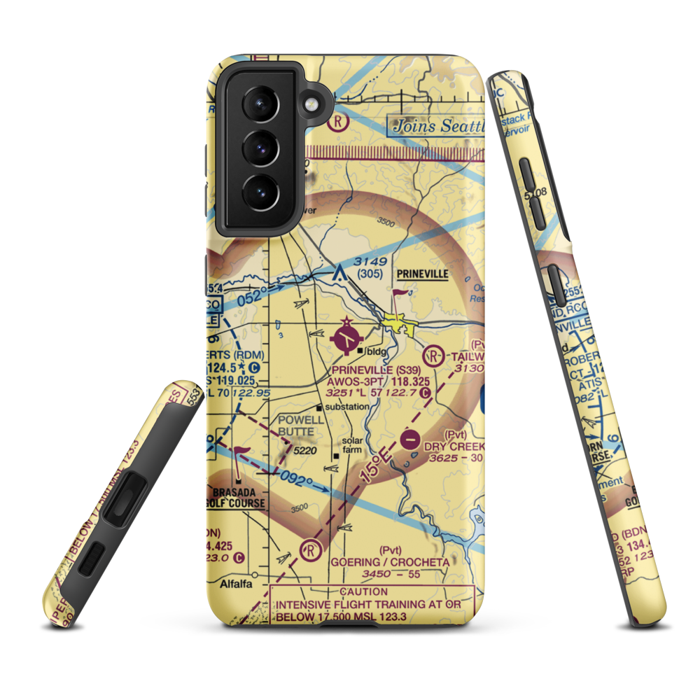 Prineville Airport (S39) VFR Sectional Samsung Phone Case Samsung Galaxy S21 Plus model shown