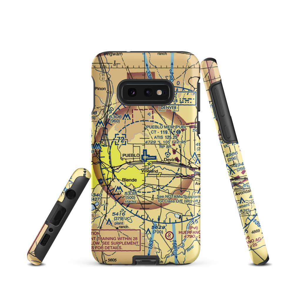 Pueblo Memorial Airport (PUB) VFR Sectional Samsung Phone Case Samsung Galaxy S10 Plus model shown