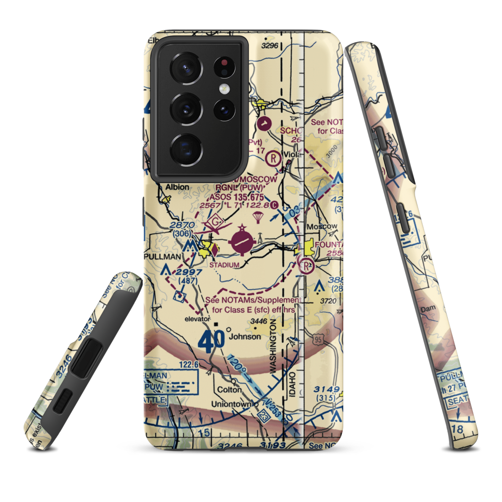 Pullman Moscow Regional Airport (PUW) VFR Sectional Samsung Phone Case Samsung Galaxy S21 Ultra model shown