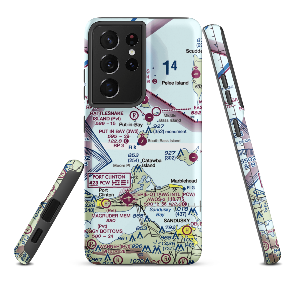 Put In Bay Airport (3W2) VFR Sectional Samsung Phone Case Samsung Galaxy S21 Plus model shown