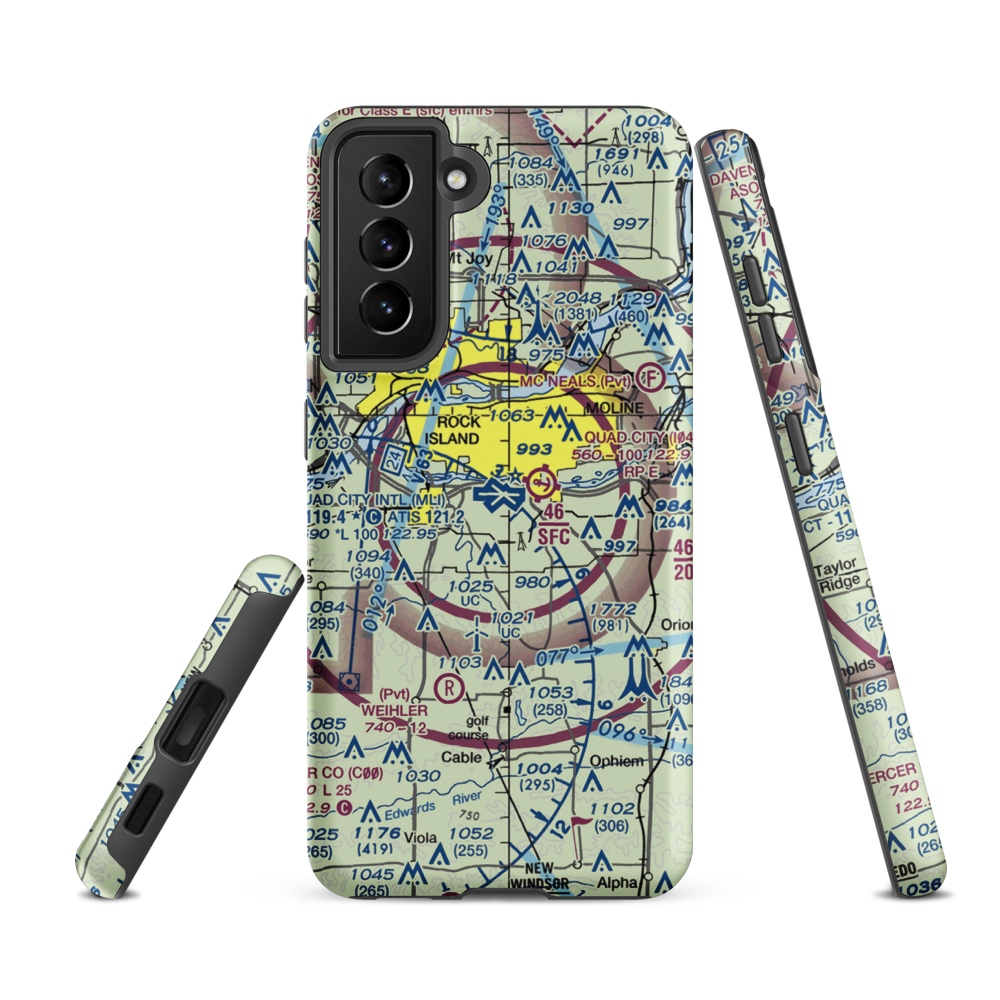 Quad City International Airport (MLI) VFR Sectional Samsung Phone Case Samsung Galaxy S21 FE model shown