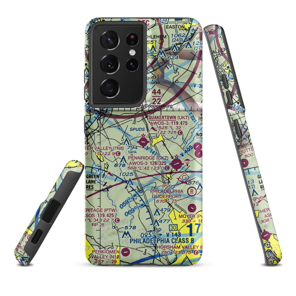 Quakertown Airport (UKT) VFR Sectional Samsung Phone Case Samsung Galaxy S21 Plus model shown