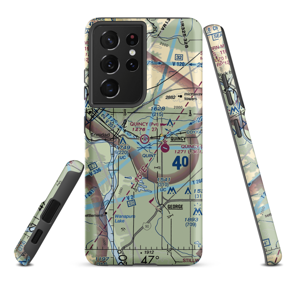 Quincy Flying Service Airport (WA74) VFR Sectional Samsung Phone Case Samsung Galaxy S21 Ultra model shown