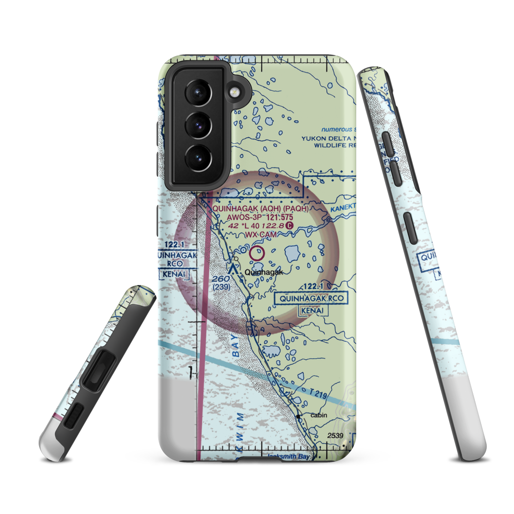 Quinhagak Airport (AQH) VFR Sectional Samsung Phone Case Samsung Galaxy S21 FE model shown