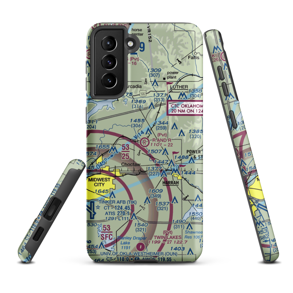 R and R Airport (9OK9) VFR Sectional Samsung Phone Case Samsung Galaxy S21 Plus model shown