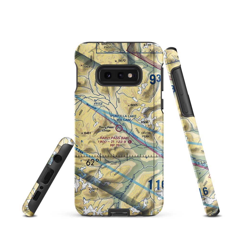 Rainy Pass Lodge Airport (6AK) VFR Sectional Samsung Phone Case Samsung Galaxy S10 Plus model shown