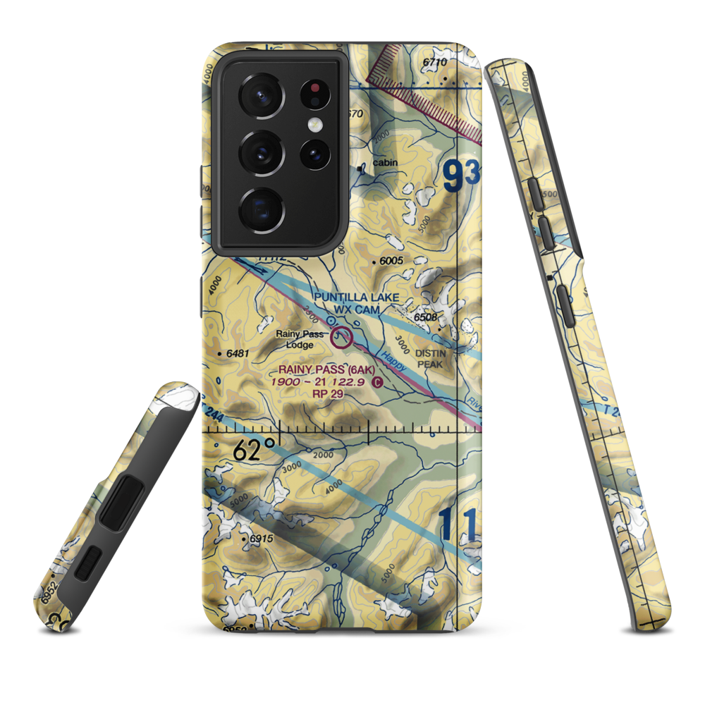 Rainy Pass Lodge Airport (6AK) VFR Sectional Samsung Phone Case Samsung Galaxy S21 Plus model shown