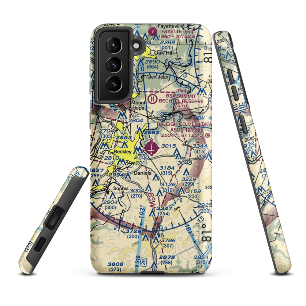 Raleigh County Memorial Airport (BKW) VFR Sectional Samsung Phone Case Samsung Galaxy S21 Plus model shown