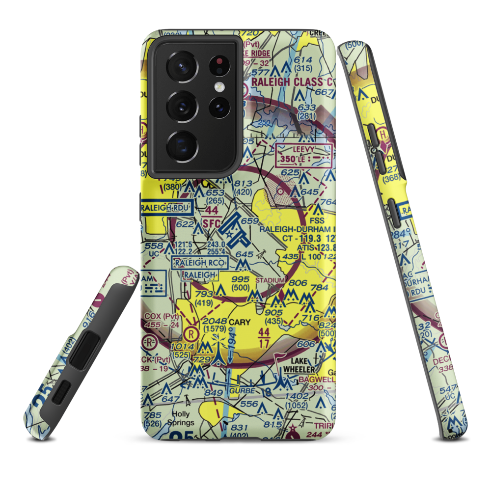 Raleigh Durham International Airport (RDU) VFR Sectional Samsung Phone Case Samsung Galaxy S21 Ultra model shown
