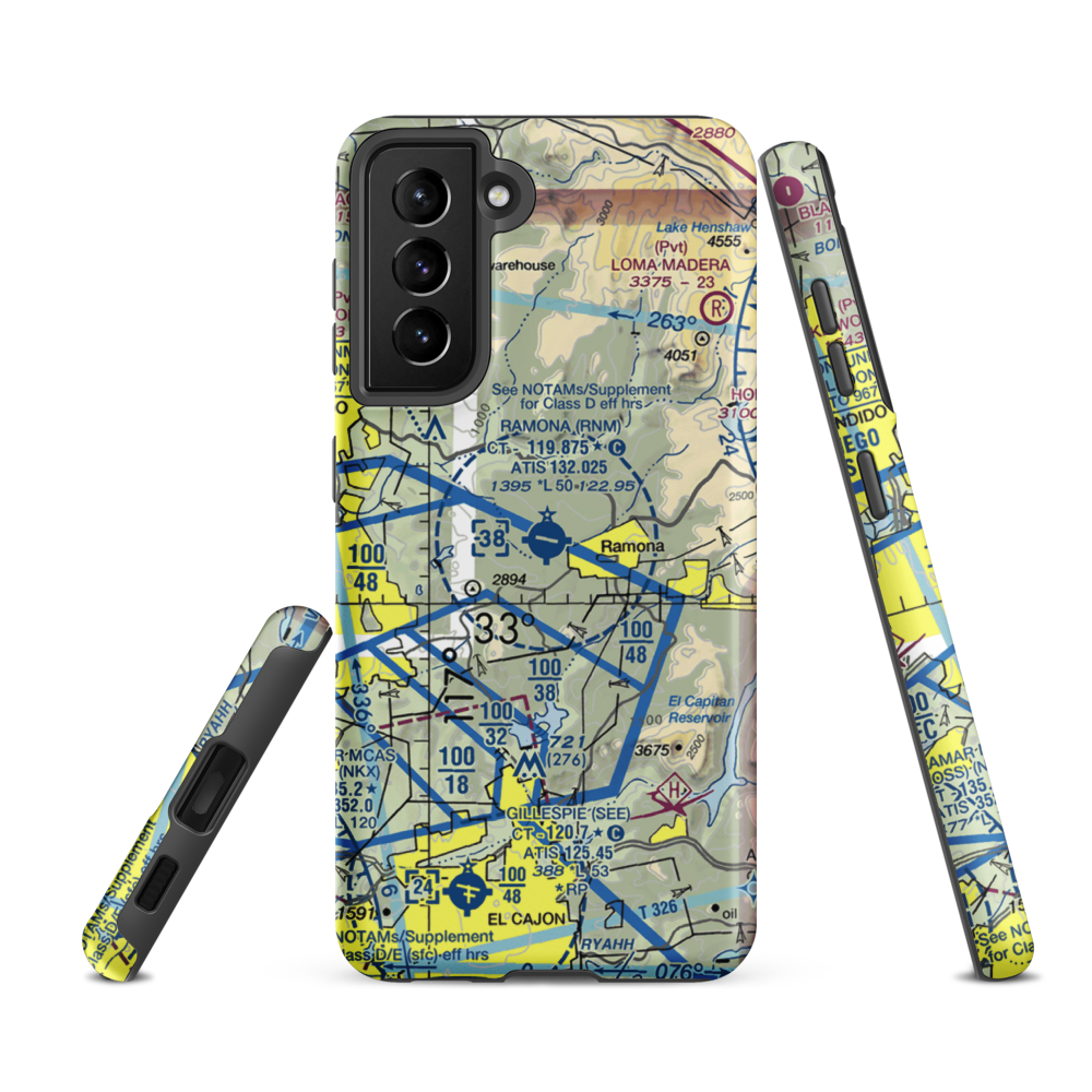 Ramona Airport (RNM) VFR Sectional Samsung Phone Case Samsung Galaxy S21 FE model shown