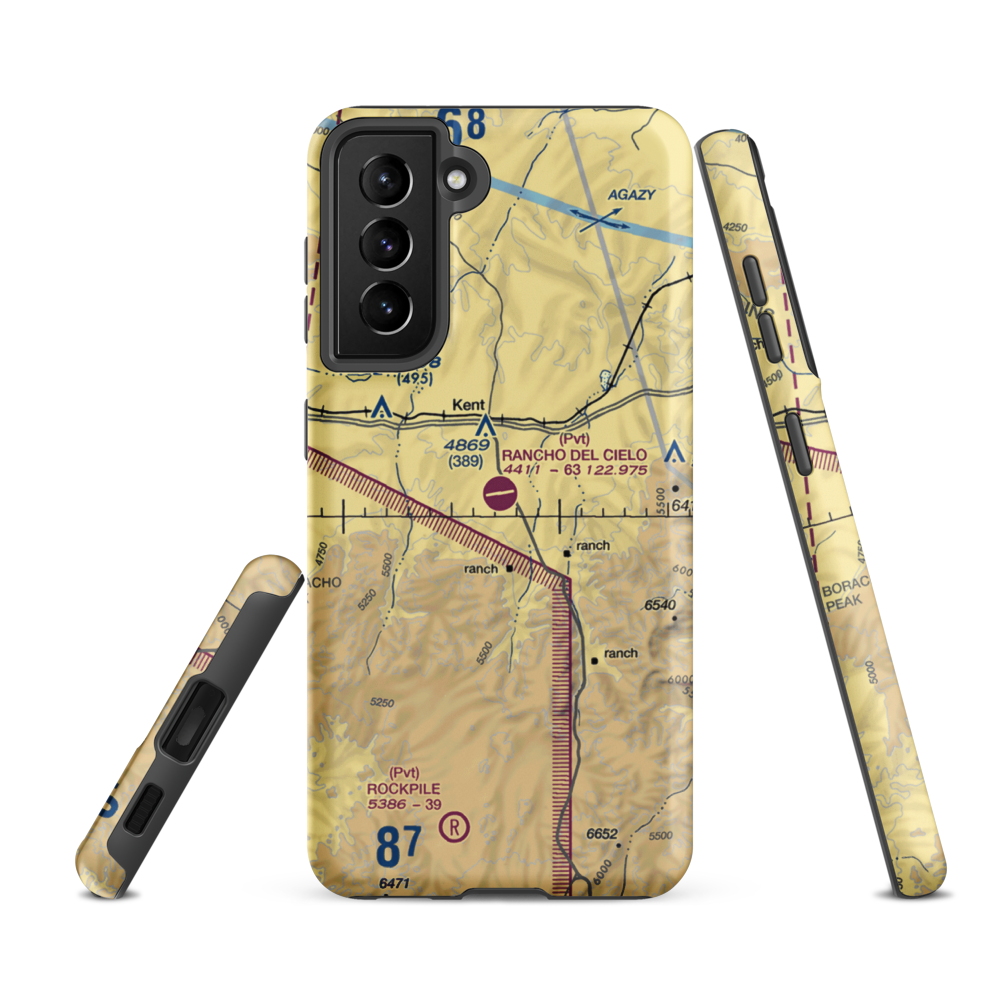 Rancho Del Cielo Airport (XS44) VFR Sectional Samsung Phone Case Samsung Galaxy S21 FE model shown