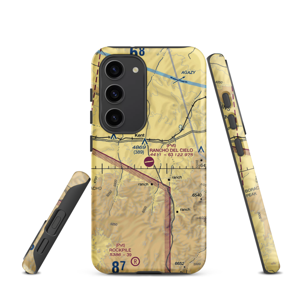 Rancho Del Cielo Airport (XS44) VFR Sectional Samsung Phone Case Samsung Galaxy S23 model shown