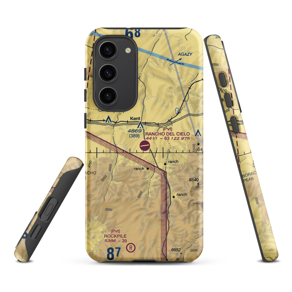 Rancho Del Cielo Airport (XS44) VFR Sectional Samsung Phone Case Samsung Galaxy S23 Plus model shown