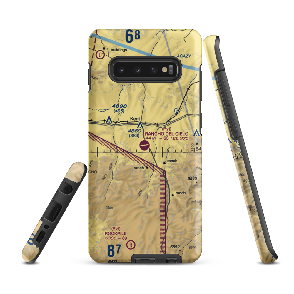 Rancho Del Cielo Airport (XS44) VFR Sectional Samsung Phone Case Samsung Galaxy S10 Plus model shown