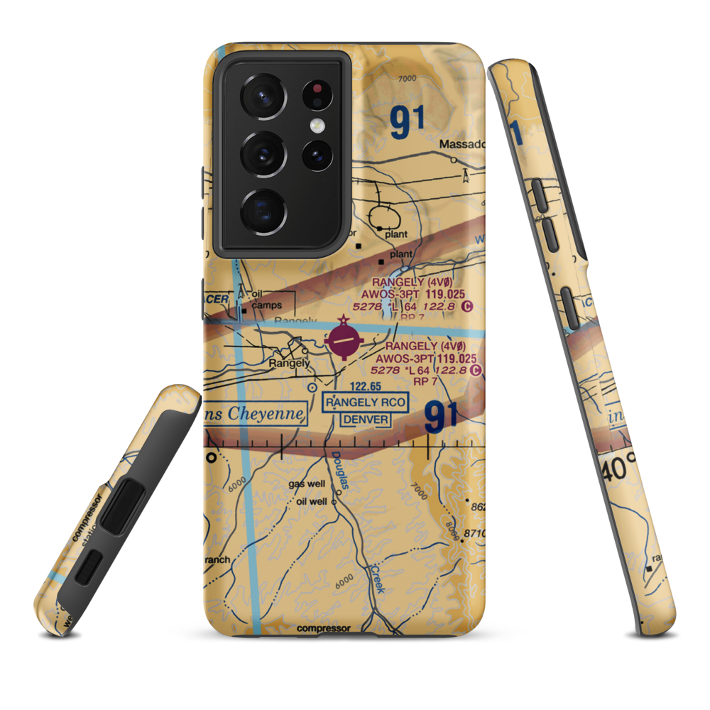 Rangely Airport (4V0) VFR Sectional Samsung Phone Case Samsung Galaxy S21 Ultra model shown