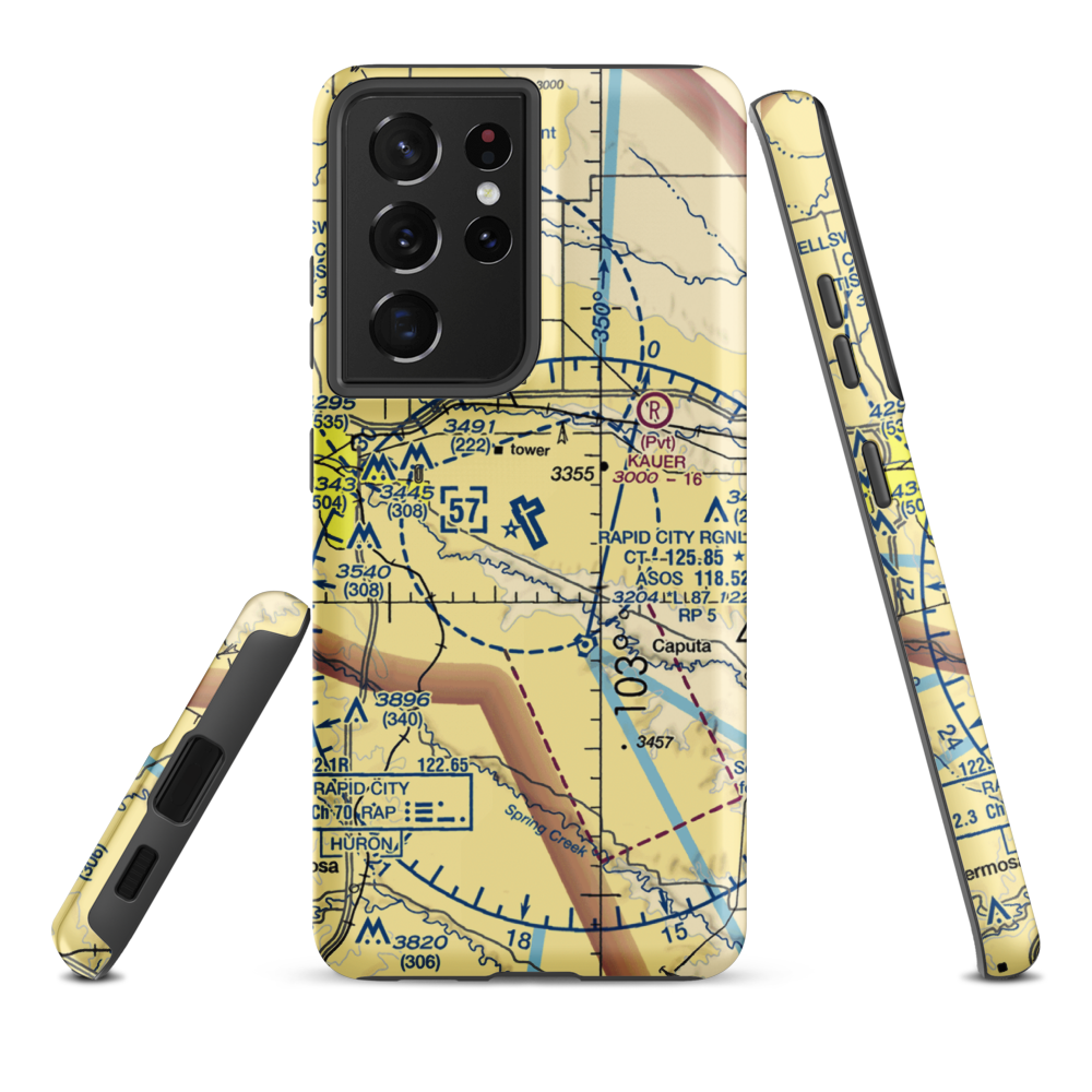 Rapid City Regional Airport (RAP) VFR Sectional Samsung Phone Case Samsung Galaxy S21 Plus model shown
