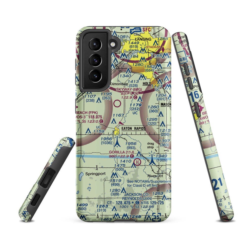 Rapids Airway Airport (04MI) VFR Sectional Samsung Phone Case Samsung Galaxy S21 FE model shown