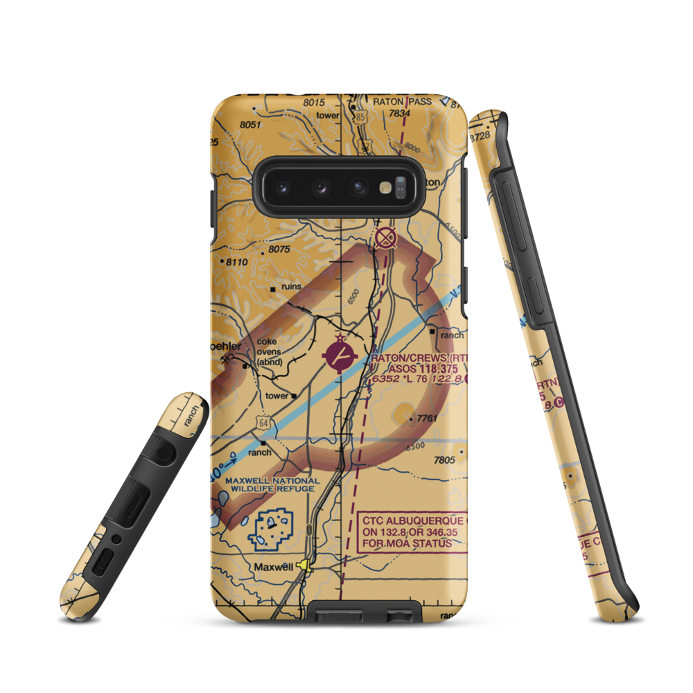 Raton Municipal-Crews Field (RTN) VFR Sectional Samsung Phone Case Samsung Galaxy S10 model shown