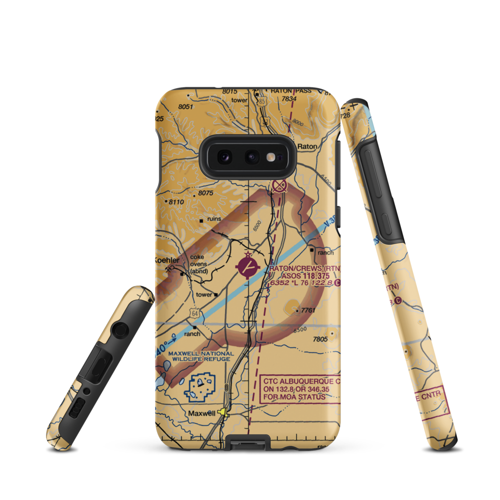 Raton Municipal-Crews Field (RTN) VFR Sectional Samsung Phone Case Samsung Galaxy S10e model shown