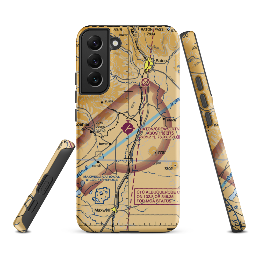 Raton Municipal-Crews Field (RTN) VFR Sectional Samsung Phone Case Samsung Galaxy S22 Plus model shown