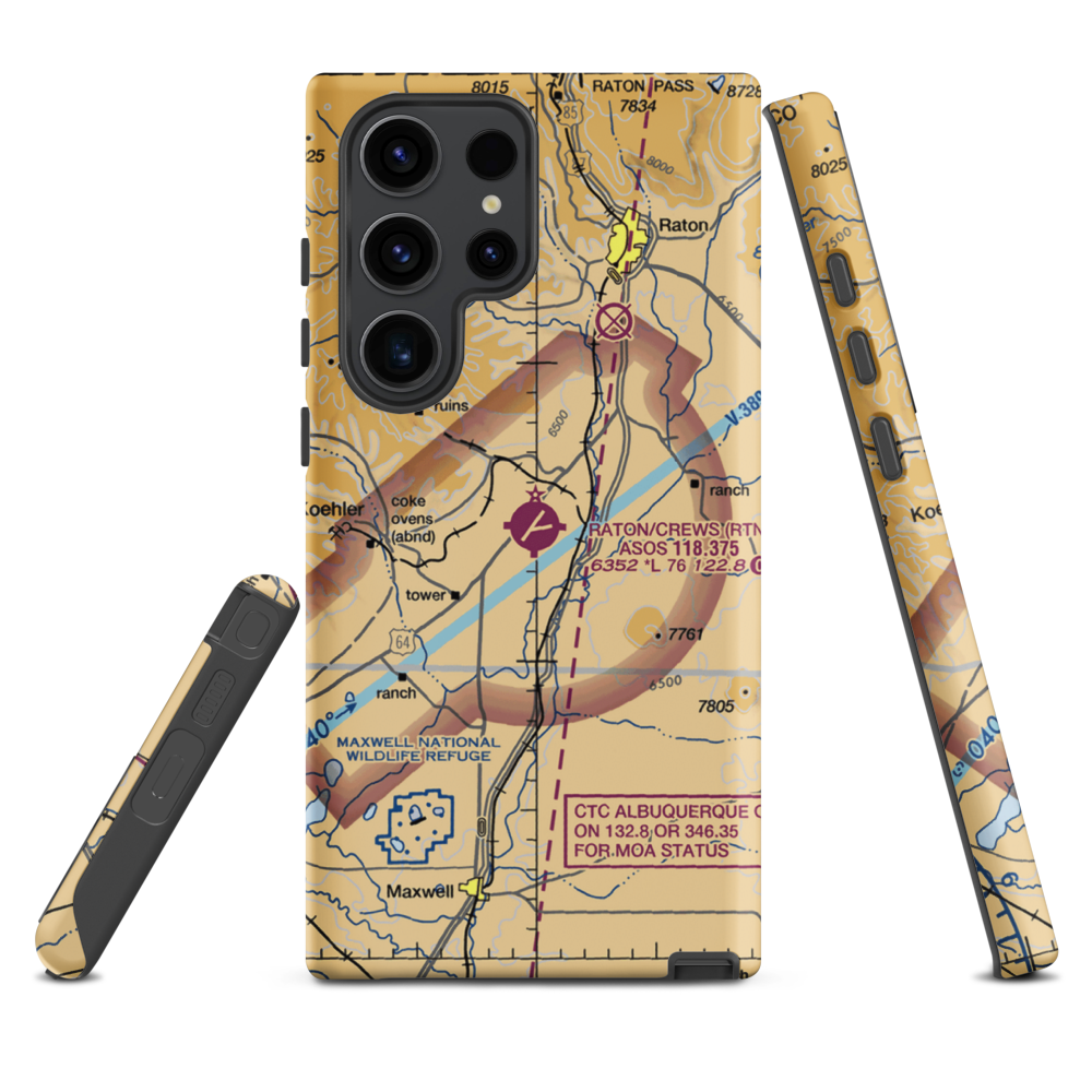 Raton Municipal-Crews Field (RTN) VFR Sectional Samsung Phone Case Samsung Galaxy S23 Ultra model shown