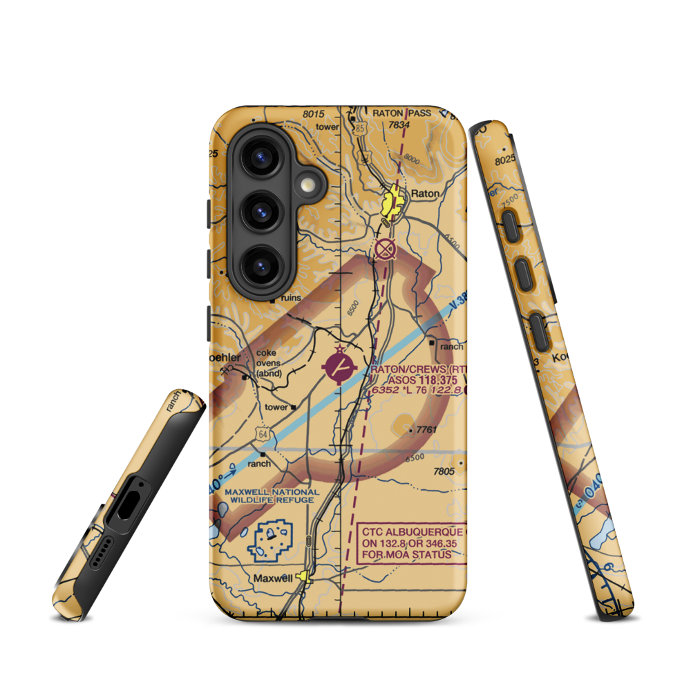 Raton Municipal-Crews Field (RTN) VFR Sectional Samsung Phone Case Samsung Galaxy S24 model shown