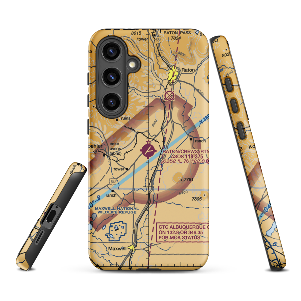 Raton Municipal-Crews Field (RTN) VFR Sectional Samsung Phone Case Samsung Galaxy S24 Plus model shown