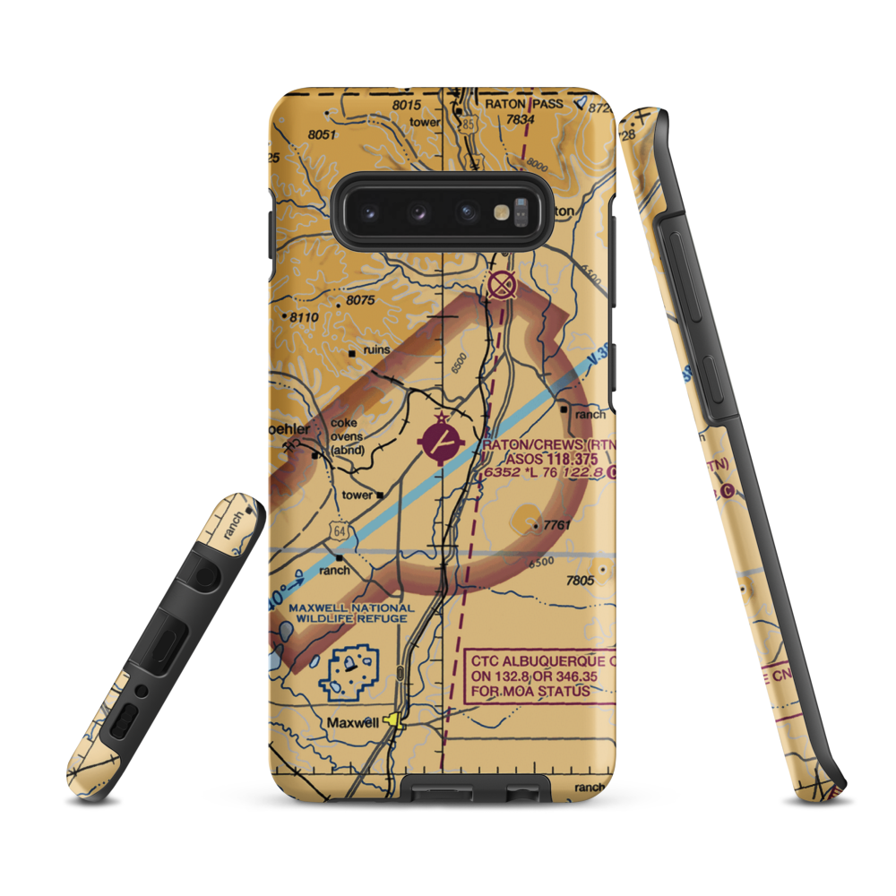 Raton Municipal-Crews Field (RTN) VFR Sectional Samsung Phone Case Samsung Galaxy S10 Plus model shown