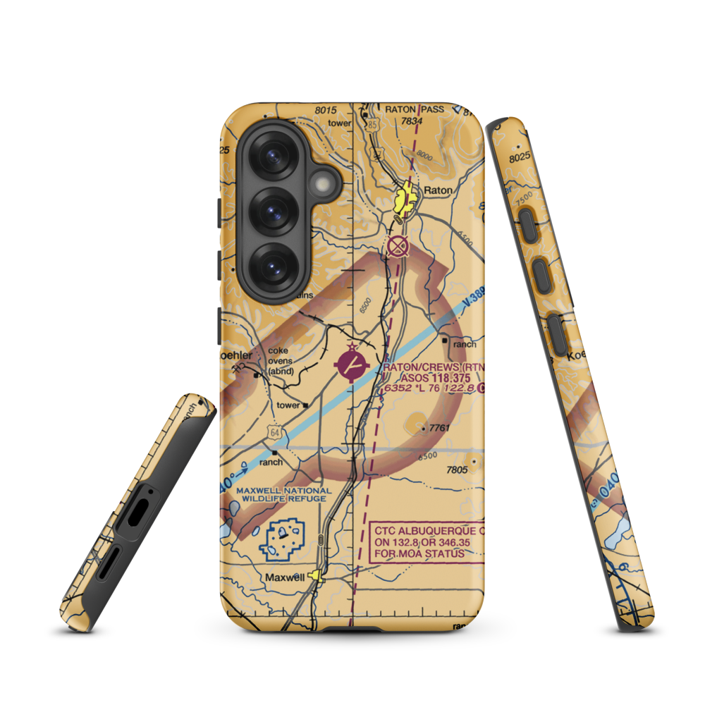 Raton Municipal-Crews Field (RTN) VFR Sectional Samsung Phone Case Samsung Galaxy S25 model shown