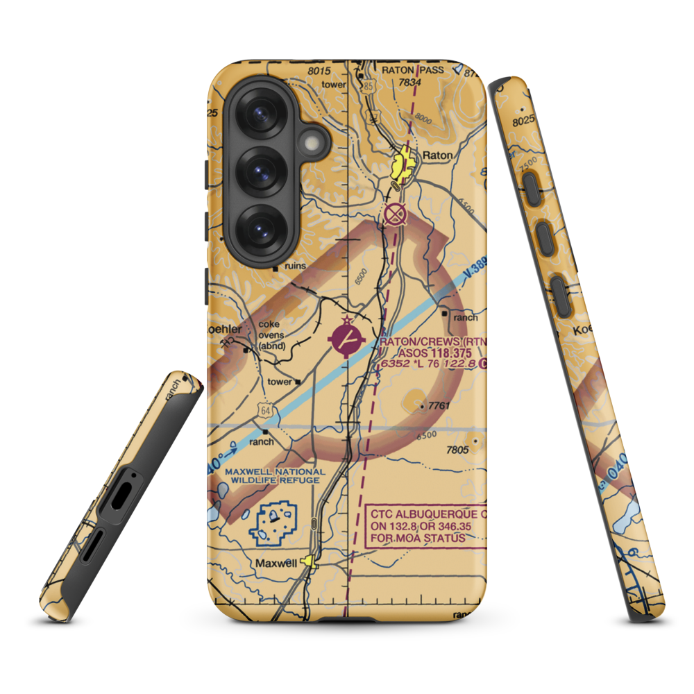 Raton Municipal-Crews Field (RTN) VFR Sectional Samsung Phone Case Samsung Galaxy S25 Plus model shown
