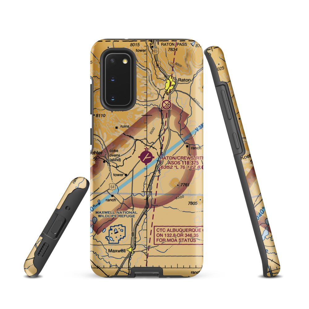 Raton Municipal-Crews Field (RTN) VFR Sectional Samsung Phone Case Samsung Galaxy S20 model shown
